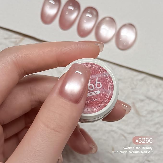 GAOY Sheer Nude Cat Eye Gel Nail Polish Set with Magnet, 6 Colors Jelly Pink Purple Gold Holographic Gel Polish, for Salon Manicure & Nail Art DIY at Home, Nude Nebula