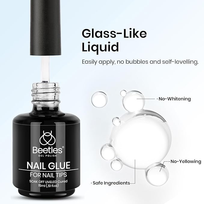 Beetles 15ml Gel Nail Glue 9 in 1 for Acrylic Nails Tips and Clear Press on Nails, Long Lasting Extension Glue, Base Coat, Blooming Art Gel, U V Light Cured