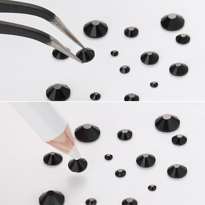 Beadsland Rhinestones for Makeup,8 Sizes 2500pcs Black Flatback Rhinestones Face Gems for Nails Crafts with Tweezers and Wax Pencil,Black,SS4-SS30
