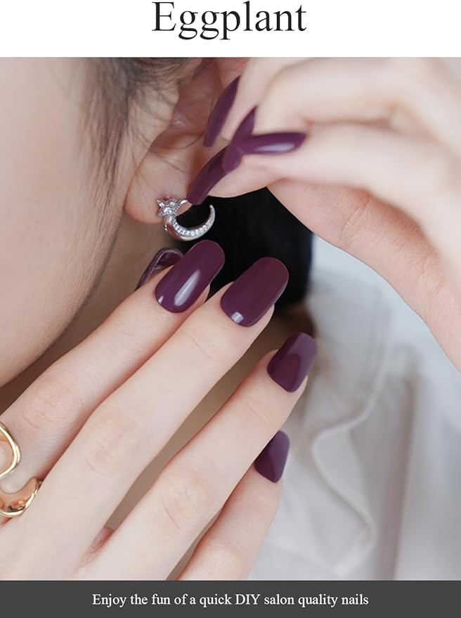 Semi Cured Gel Nail Strips (Eggplant), 20 Pcs Gel Nail Wraps, Stickers, Fall, UV Light Required, Salon Quality