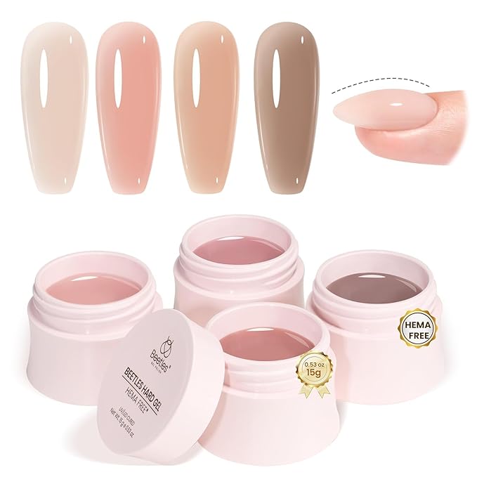 Beetles HEMA-Free Hard Gel Set-Chestnut Breeze 4 Colors 9 in 1 Mini Size Nail Extension Sculpting Apex Building for Salon Professionals,Brown Builder Winter Nails Gel, UV & LED Lamp Needed