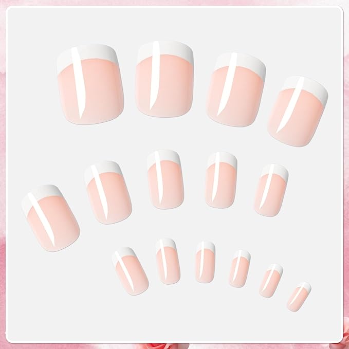 AddFavor White French Tip Press on Nails Short - 240pcs Nude Extra Short Square Fake Nails, Square Nails Press on Acrylic Nail Extension Nails Art DIY