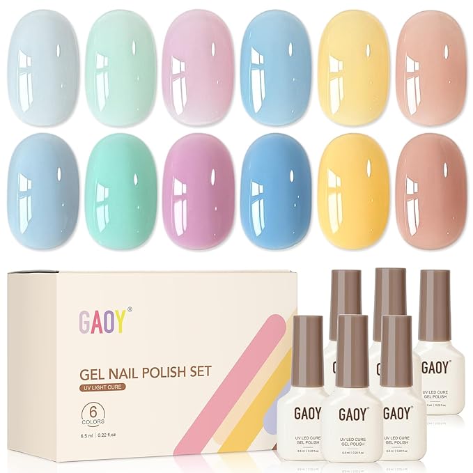 GAOY Spring Jelly Gel Nail Polish Set, 6 Transparent Colors Sheer Green Blue, UV Light Cure Gel Polish for Nail Art DIY at Home