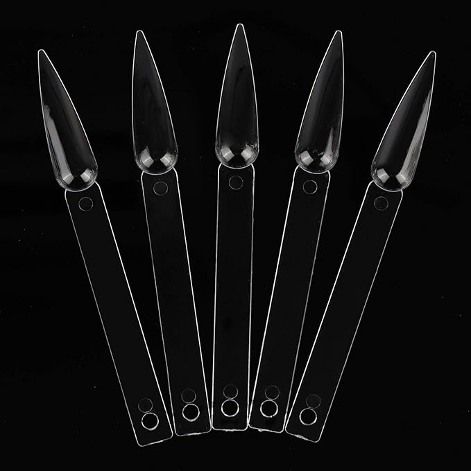 80 Pieces Nail Swatch Sticks Clear Display Sticks Stiletto Practice Tips Nail Color Swatches with Metal Ring
