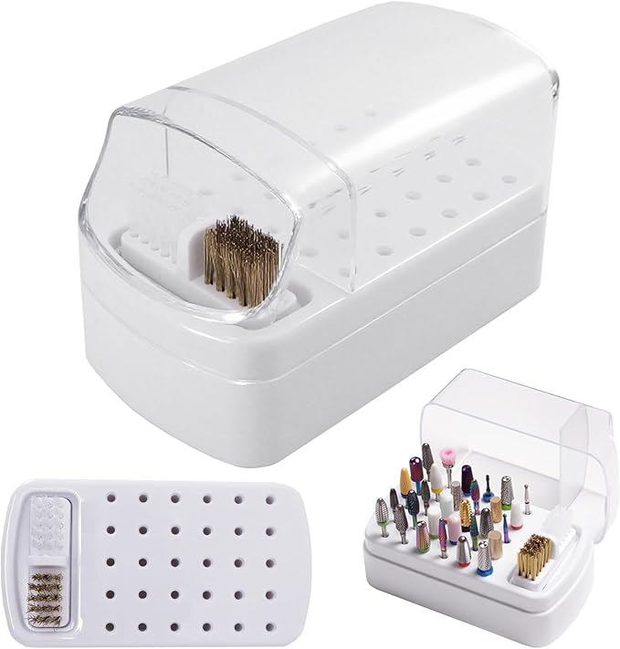 2 in 1 Nail Drill Bit Holder and Cleaning Brush Case,30 Holes Nails Drills Bits Cleaning Brush Case,Manicure Tool Supplies Organizer,Manicure Desk Organizer (Nail Drill Bits are Not Include)