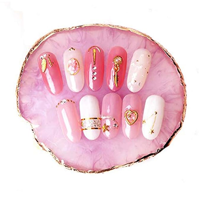 AKOAK 1 Pack Natural Resin Agate Phnom Penh Nail Glue Palette Crystal Edge Shooting Props Toning Works Display Board Tool (Light Pink)