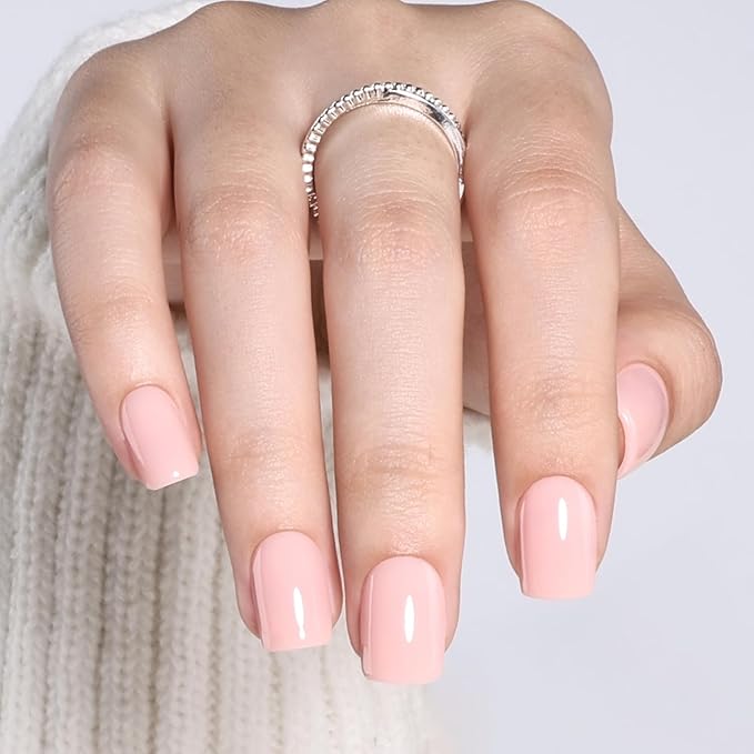 Nude Press On Nails - Neutral Pink Short Square Fake Nails, Square Press On Nails Reusable Stick On Nails in 15 Sizes, 30pcs False Nail Kit for Women & Girls (Blush Nude)