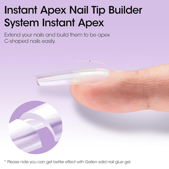 Gellen Tipex Nail Tips, 320pcs 16size Pre-builder & Pre-Etched Medium Square X Thicker Acrylic Gel Extensions Nail Tips, Builder Gel Press-on Nails for Flat Nails