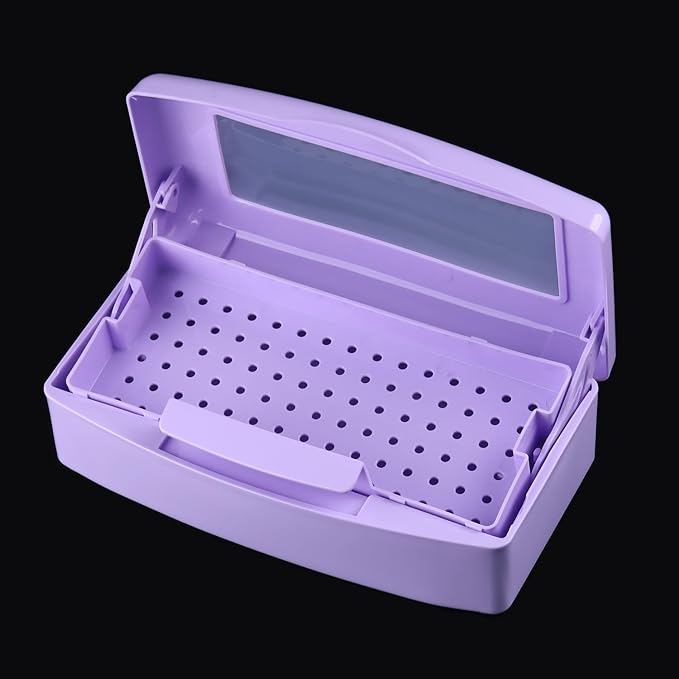 Nail Tool Sterilizer Box Plastic Disinfectant Container for Nail Art Accessories Tools, Sterilizer Soaking Box with Strainer Pedicure Manicure Cleaning Equipment, Purple
