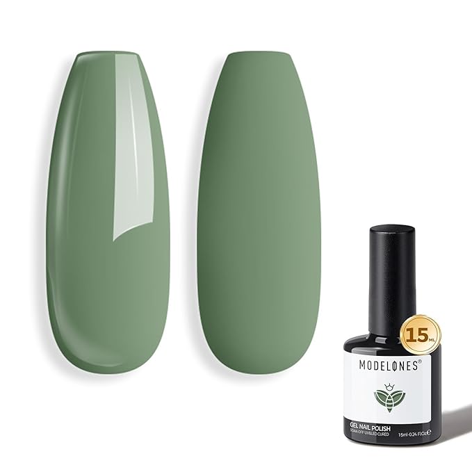 modelones Green Gel Nail Polish Sage Green Nails Polish Soak Off Led Nail Art Gel Manicure Salon DIY Gifts for Women 15 ML