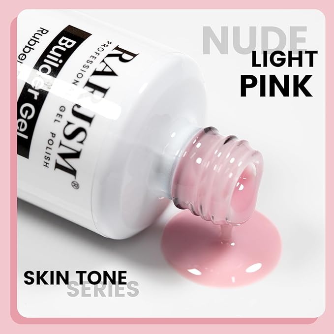RARJSM Light Pink Rubber Base Gel Nail Polish Nude Skin Tone Rubber Base for Nails Natural Nude Color French Manicure Brush on Builder Extend Gel Soak Off Curing Requires 15ml Salon Home DIY Use