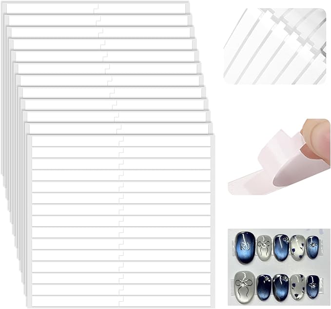 BQAN 12 Sheets Double Sided Nail Tape for Press On Nails, Clear Adhesive Mounting Tapes for Fake Nail Storage/Nails Design Display/Manicure Packaging Organize（Upgraded）