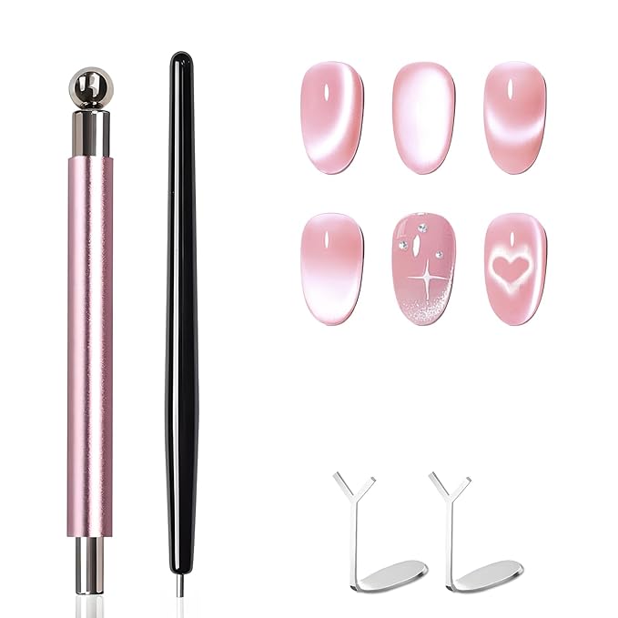 4-Piece Cat Eye Magnet Set – Black Bead-Attracting Nail Magnet Pen & Heart-Shaped Magnet for Nails, Nail Magnets for Nail Art, Cat Eye Magnet for Nail Art, Perfect for Home DIY, Nail Art Design