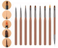 MIKOWEN 9PCS Nail Art Brushes Nail Art Tool Set Striping for Long Lines Nail Drawing Pen For Nail Design Brushes for Gel Polish Clean Up Brushes 3D Nail Art Decorations for DIY Manicure, Brown