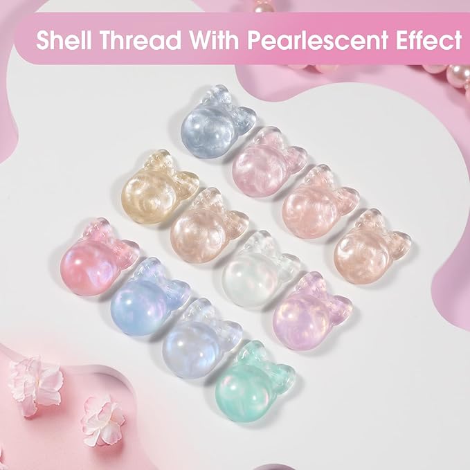 ROSALIND Pearl Gel Nail Polish - 12 Colors Pastel Pink Yellow Blue White Gel Polish Set with Dotting Pen Shell Swirl Thread Effect Soak Off UV Set Shimmer Nail Art Collection Valentine Gifts for Women