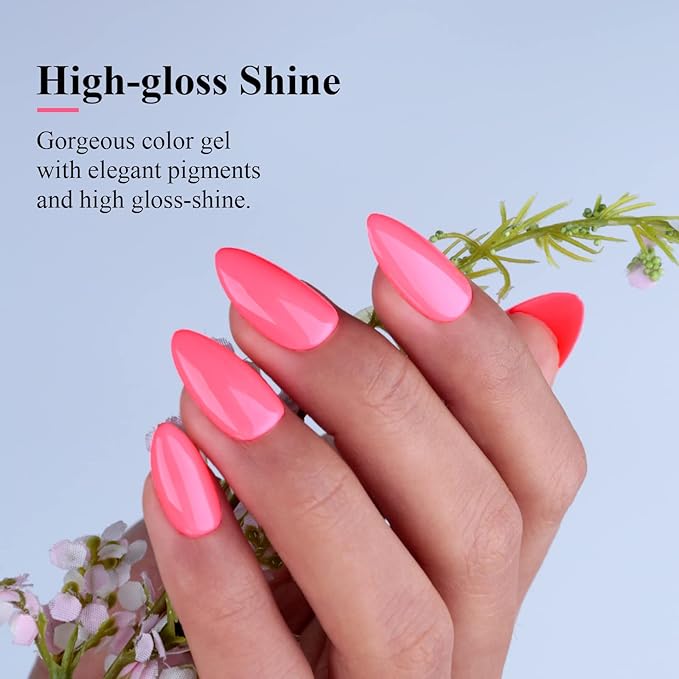 Imtiti Neon Gel Nail Polish - 0.5 Fl Oz Neon Pink, LED/U V Soak Off, DIY Nail Art Starter Kit