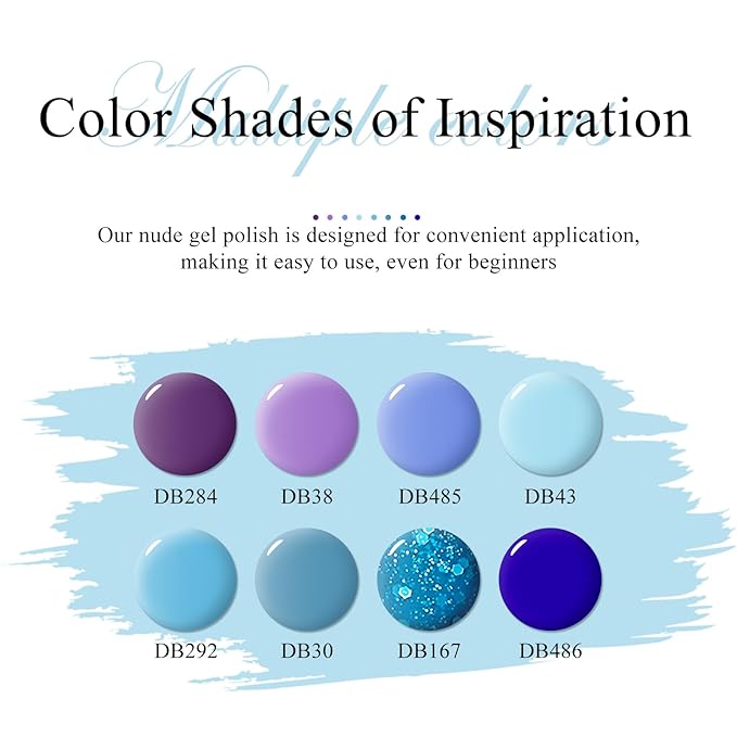 MTSSII Gel Nail Polish Set, 8 Colors: Baby Blue, Navy, Sky Blue, Purple Gel Nail Art Design DIY Salon Manicure for Women
