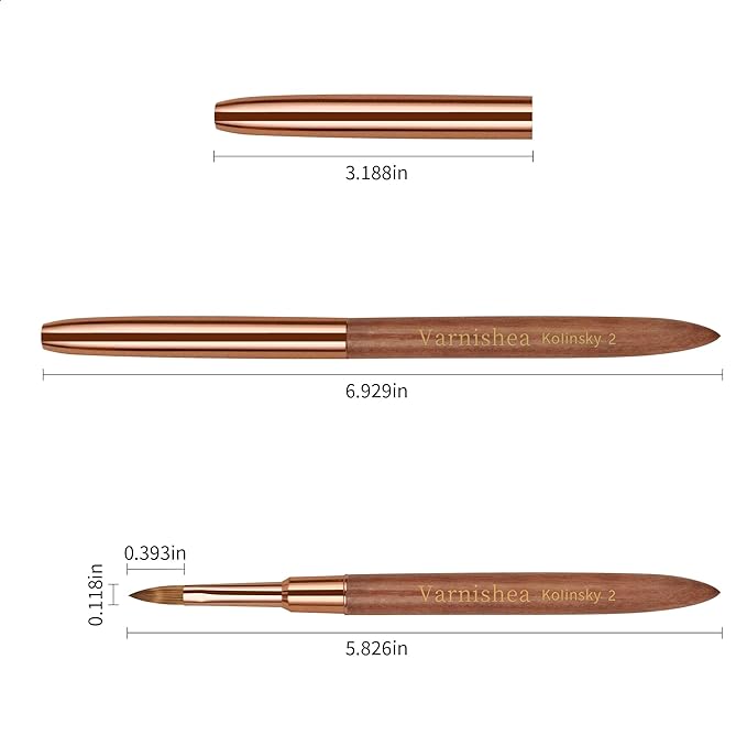 Pure Kolinsky Hair Acrylic Nail Brush Solid Wood Handle Professional Manicure Brushes for Powder Nail Acrylic Application - Salon & DIY Nail Art Essentials - Size 2, 1.0 Count