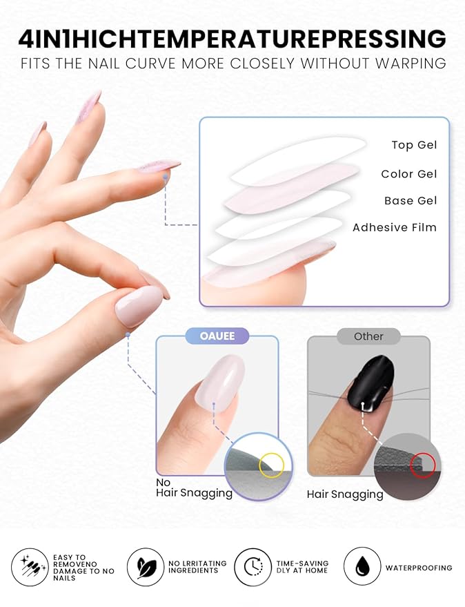 Semi Cured Gel Nail Strips | Built-In Gel Top Coat | UV Light Required | Salon Quality, Easy Application And Removal (Stardust Marble）