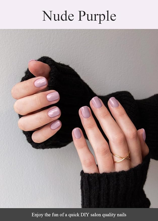 Semi Cured Gel Nail Strips (Nude Purple), 20 Pcs Gel Nail Wraps, Stickers, UV Light Required, Salon Quality, Long Lasting