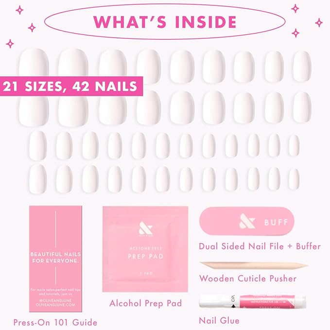 Olive & June Instant Mani Press-On Nails (Glue) | 42 Fake Nails, 21 Sizes | Non-Toxic, Long-Lasting Recycled Materials Realistic Look | Spring Flowers & Patterns | Extra Short, Round| HD