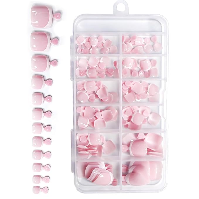 120Pcs French Tip Press on Toe Nails Short Square Fake Toenails Nude Nature Acrylic Toe Nails Glossy Artificial Glue on Nails for Women Girls Manicure Nails Decoration