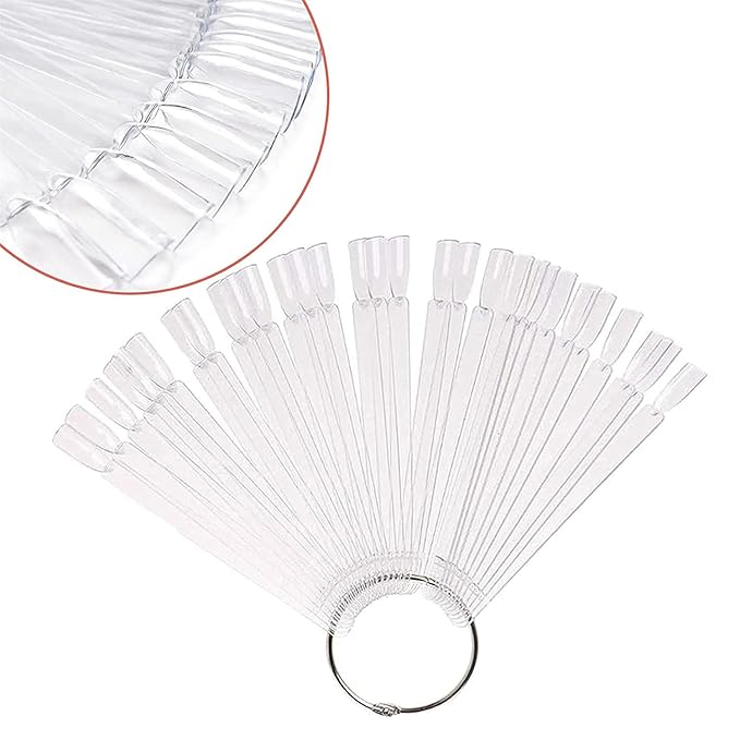 200 Pcs Nail Art Sticks with Ring and Numbered Tips - Clear Fan-shaped Display for Nail Art Polish Practice Natural