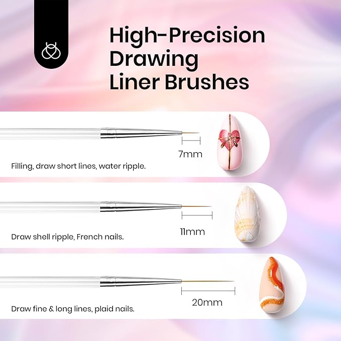 Beetles Nail Art Brushes, 8pcs Double-Ended Nail Art Tool Set, Fingernail Dotting Tools, Striping Manicure Design Brushes for Lines, Fingernail Drawing Pen with Bow knot Stickers Gift for Women
