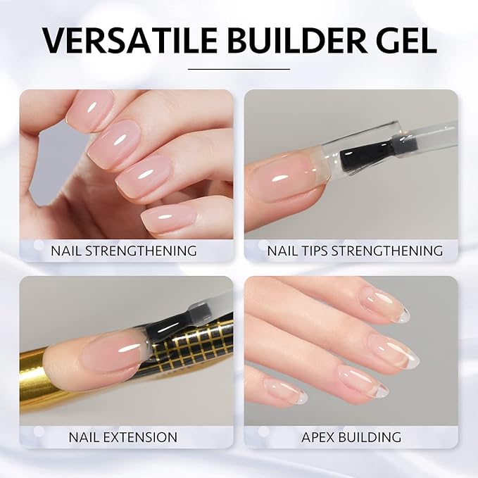 GAOY Clear Builder Gel for Nails, 16ml Nail Strengthener in a Bottle, Nail Extension Hard Gel, Soak Off Long Lasting UV Light Cure, Base Coat Top Coat Needed