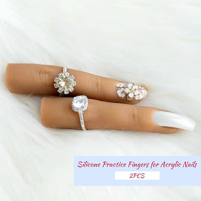 2PCS Silicone Practice Fingers for Acrylic Nails, Soft Nail Training Model Practice Finger, Flexible Nail Mannequin Finger for DIY Nails Practice（No. 3）
