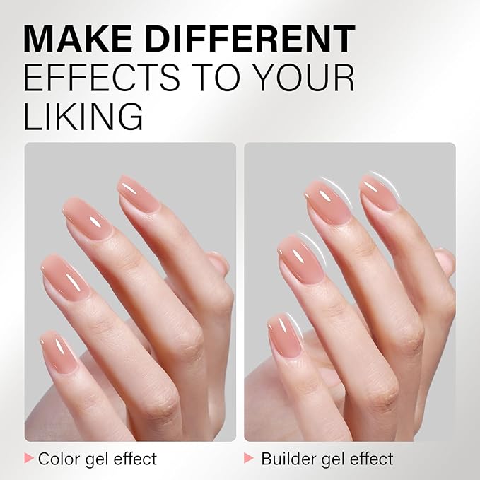 AILLSA Builder Gel for Nails 7 In 1 Nude Hard Gel Nail Polish for Nail Thickening Natural Color Strengthener Gels Nail Polish Light Neutral U V Gels for French Manicure Base Coat Needed 0.51 Oz GD80