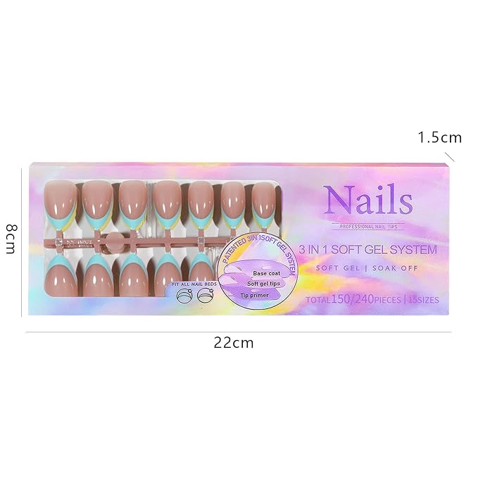 French Tip Press On Nails, 300pcs Full Cover Long Square Almond Nail Tips, 5 Colors, 15 Sizes, 2 Nail Shapes, DIY Nail Art