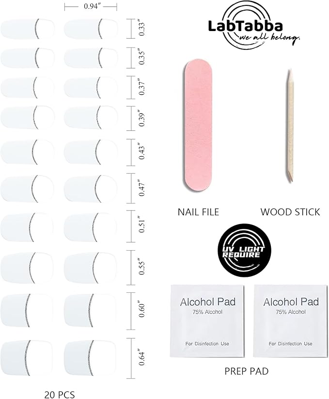 20pcs Semi Cured Gel Nail Strips Salon Quality DIY Wraps UV Light Required