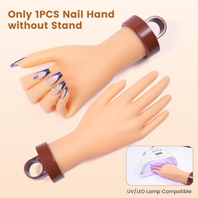 Practice Hand for Acrylic Nails - Nail Mannequin Hand Fake Hand Flexible Manicure Training Hand Nail Art for Beginners(without Stand)