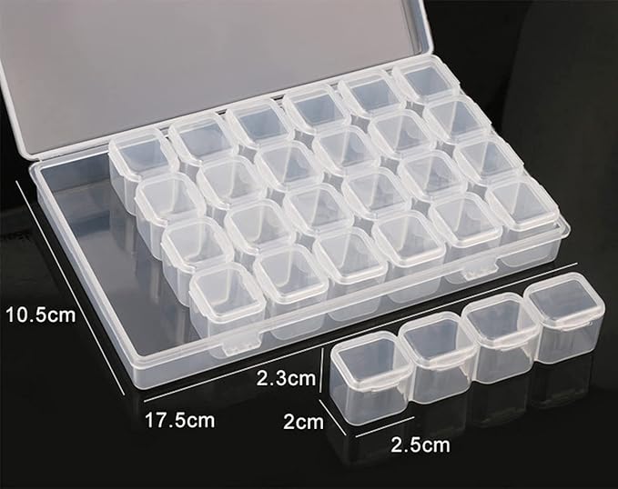Rhinestone Organizer Box, 3D Acrylic Nail Charms Storage Box,Transparent Plastic Nail Gems Caviar Beads Pearls Nail Art Accessories Display Holder eye jewelry Collecting Container 28 Slots