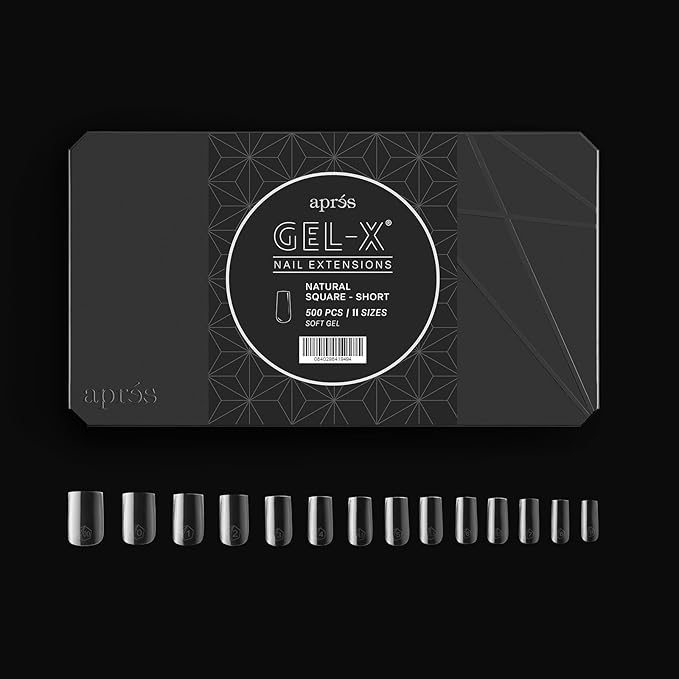 Apres Gel-X® Natural Square Short Tip Box | 500pc Gel-X Tips, 11 Sizes 00-9, Premium Quality