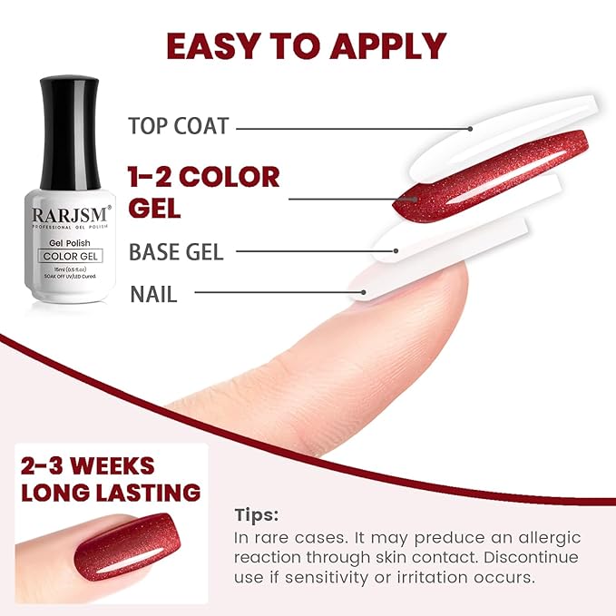 RARJSM Nude Glitter Gel Nail Polish Wine Red Tone Silver Rainbow Glitter Chunky Iridescent Sparkle Shimmer Diamond Transparent Gel Polish Single Bottle Soak off UV LED Cured for Home Salon Manicure