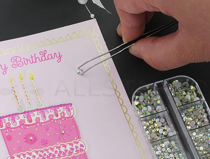 Over 2100 Pieces Crystal AB Flat Back Glass Rhinestones Crystals for Nail Art Kit 6 Sizes (1.4mm - 4.8mm)