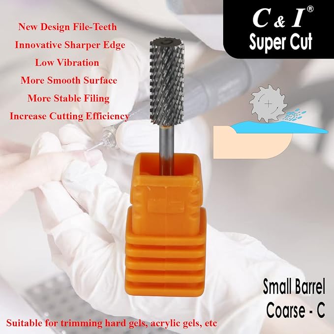 Super Cut Upgrade Edition, Small Barrel Nail Drill Bit for Electric Manicure Drill Machine, Remove The Nail Gels, Acrylic Gels, or Dip Powder (Coarse -C)