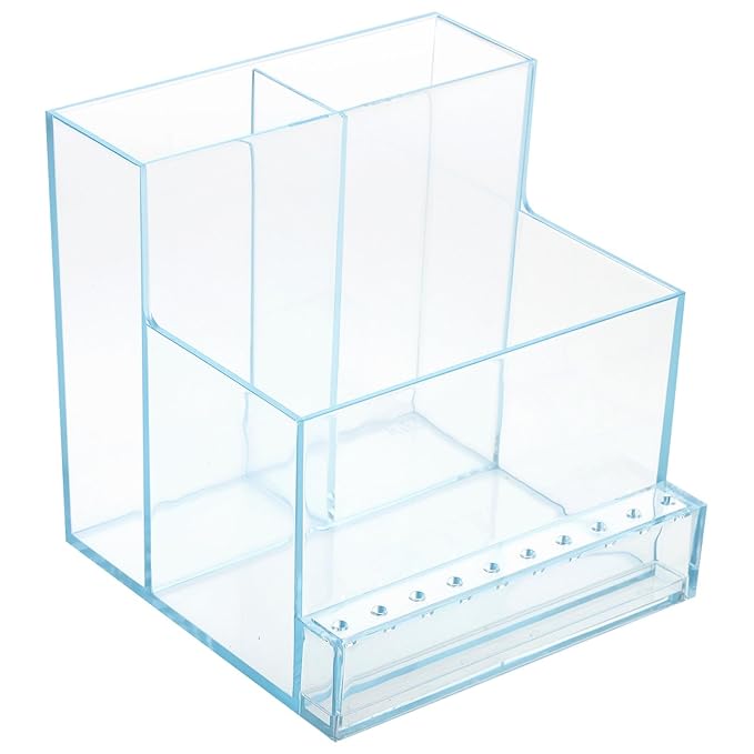 Makeup Brush Holder Nail Drill Bits Nail Drill Grinding Bit Holder Art Polishing Machine Display Storage Box Nail Art Tools Organizer for Nail Salon Blue Makeup Brush Holder Nail Drill Bits