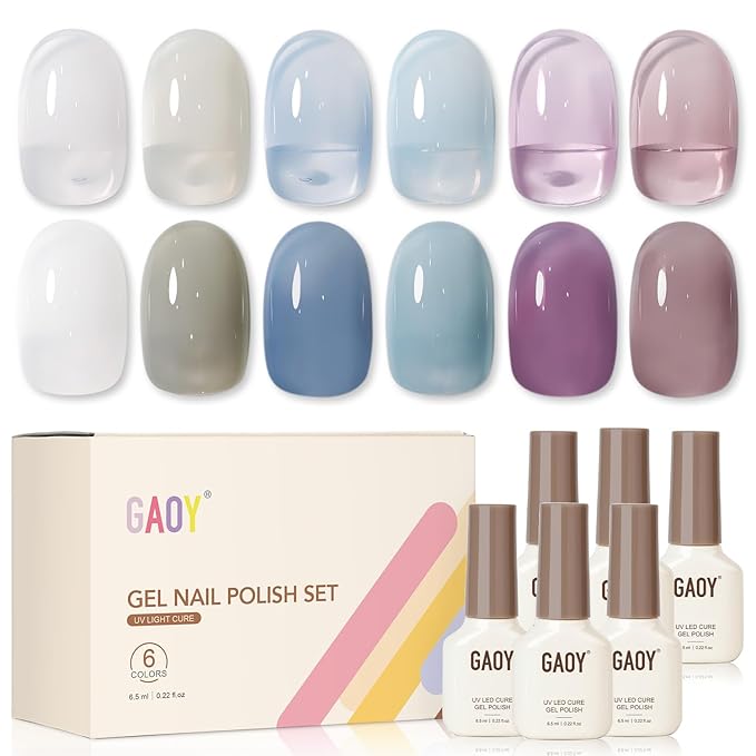 GAOY Mizzle Gel Nail Polish, Jelly Milky White Blue Gray Purple, Sheer Gel Polish Kit for Salon Manicure and Nail Art DIY at Home