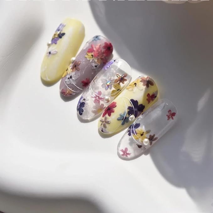Dedyel Spring Wildflowers Nail Sticker 5D Embossed Wildflower Nail Stickers Spring Summer Red Yellow Blue White Flower Design Nail Art Decoration for Women Girls Kids