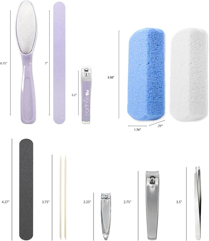 Earth & I 11 Pcs Pink Manicure Pedicure Kit, Mani Pedi Kit for Women, Nail Clippers for Ingrown Toenail, Heel Scrubber, Callas Remover for Feet, Foot Pumice Scrubber, Nail File Buffer, Nails Clippers