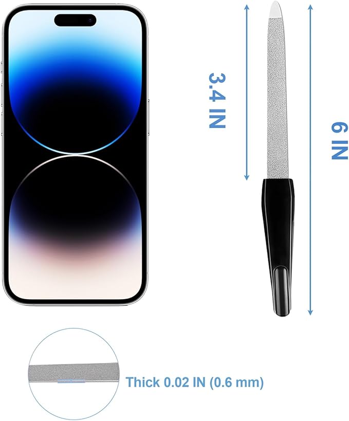 Metal Nail Files Made of Stainless Steel with Sharp Pointed Tip Non Slip Handle, Double Sided Sapphire Grit for Natural Nails Fingernails Toenail limas de uñas metálicas Color Black (6 Pcs)