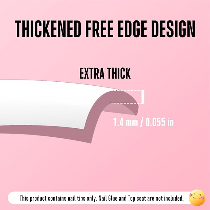 NOVO OVO Halloween XXL Sharp Square Slight Curved Nail Tips French Tip BERRY PINK, Full Cover Press on Acrylic, Extra Thick Soft Gel False Nail, NEED Builder Gel Top Coat Glue x 15 Sizes 150 pcs