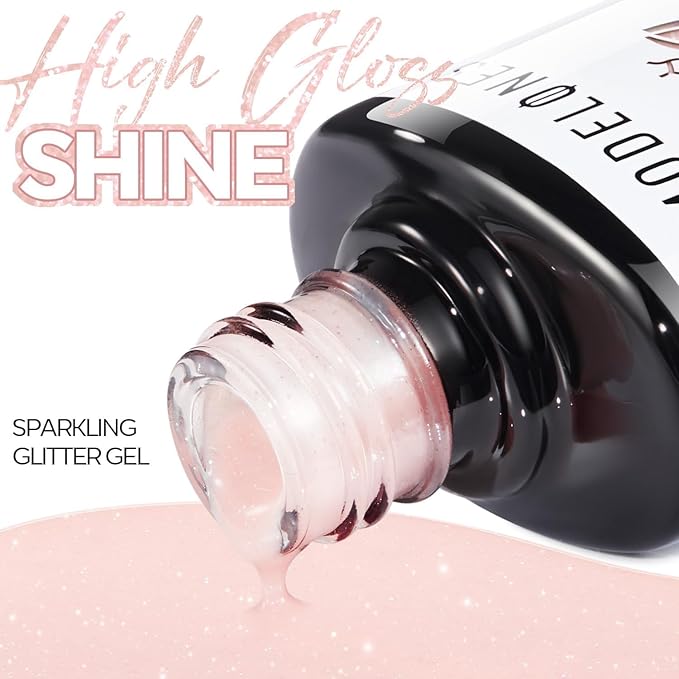 modelones Glitter Gel Nail Polish Nude Pink Glitter Gel Polish Pastel Soak-Off UV Gel Polish 28+ Days Long-Lasting Salon-Quality Nail Art DIY Manicure & Gift 15ML