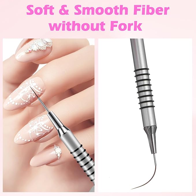 Metallic Nail Art Brushes 6 Pcs Non Slip Liner Brushes Set UV Gel Polish Painting Art Design Pen Silver Color Nail Tools for Long Lines Thin Details Fine Drawing Sizes 5/7/9/11/20/25mm (Silver)