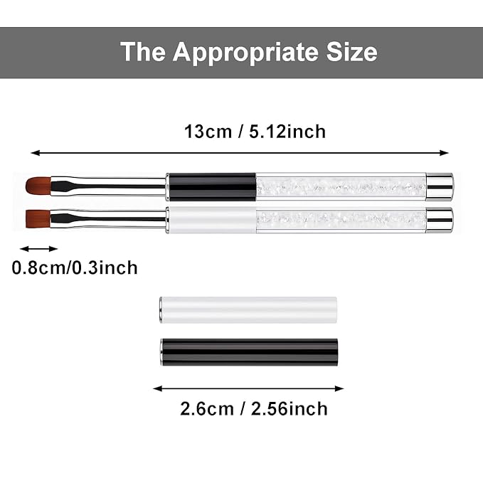 2Pcs Oval & Flat Nail Gel Brush Set – Acrylic Nail Art Brushes with Rhinestone Handle – UV Builder Gel Brush for Acrylic Nails, DIY & Salon Use