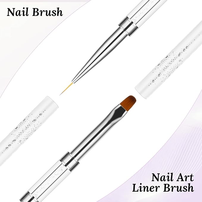 Thinp Double Ended Gel Builder Brush - 2 Pcs, Hard Gel Nails Art Design, White