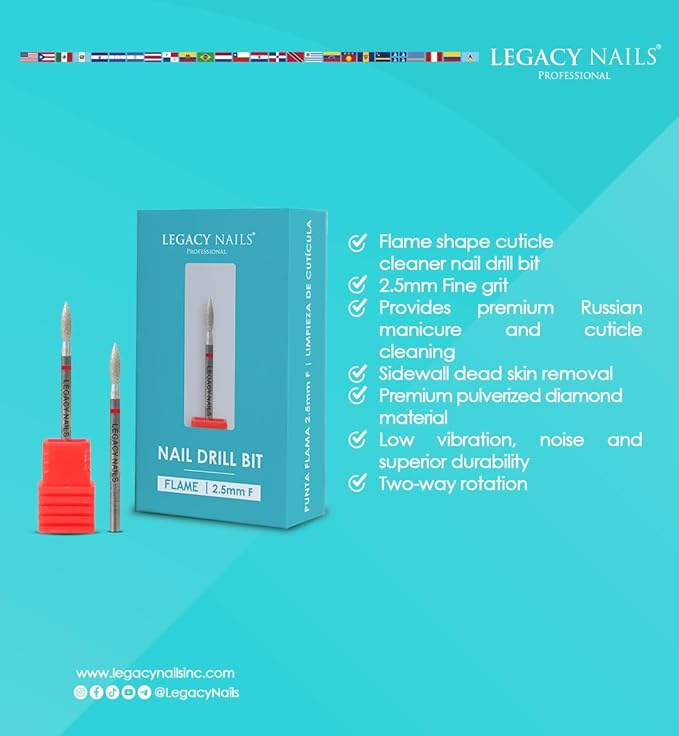 Legacy Nails Professional 2.5mm Flame Shape Cuticle Cleaner Nail Drill Bit - Provides Premium Russian Manicure and Cuticle Cleaning